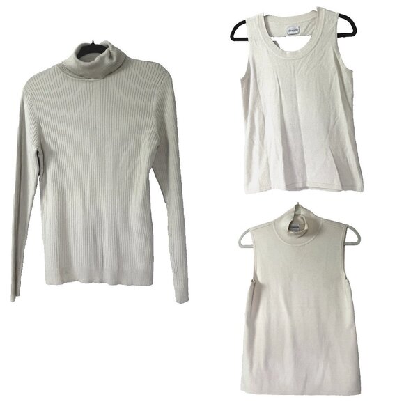 Chicos Women M Set Lot of 3 Tops Sweaters Preppy Coastal Neutral Essential Basic - Picture 1 of 16